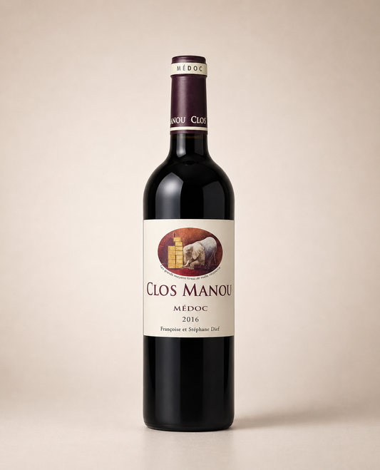 Botella de Clos Manou 2016 — Haut-Médoc artesanal Stéphanie Dos — Tinto Cabernet Sauvignon Petit Verdot