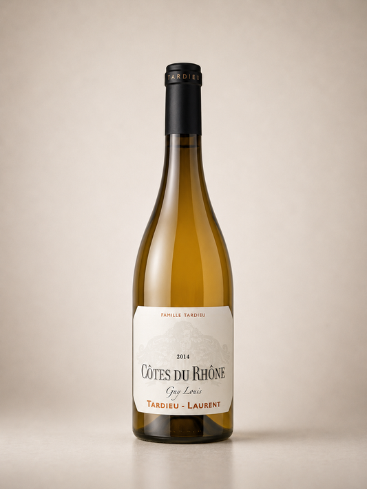 Botella de Tardieu-Laurent Côtes du Rhône Guy Louis Blanc 2014 — Valle del Ródano — Blanco Viognier