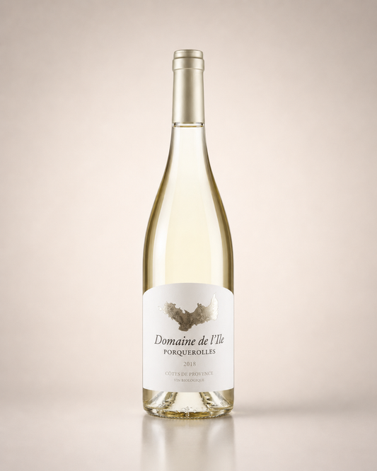 Botella de Domaine de L'Ile Blanc 2018 — Côtes de Provence isla Porquerolles — Blanco