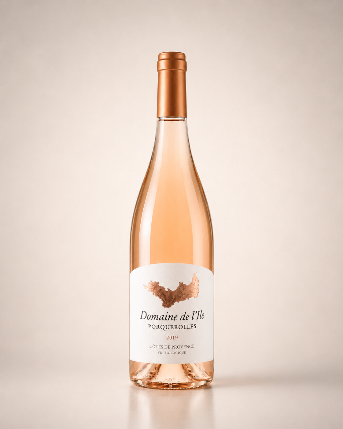 Botella de Domaine de L'Ile Rosé 2019 — Côtes de Provence isla Porquerolles — Rosado