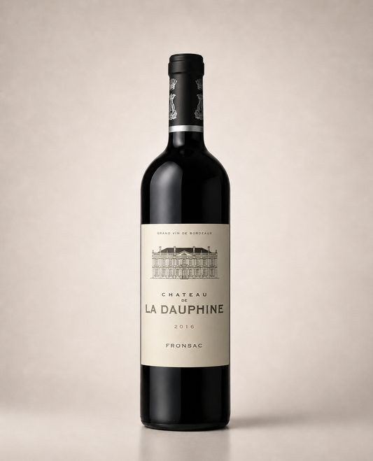 Botella de Château de la Dauphine 2016 — Fronsac Burdeos Moueix — Tinto Merlot