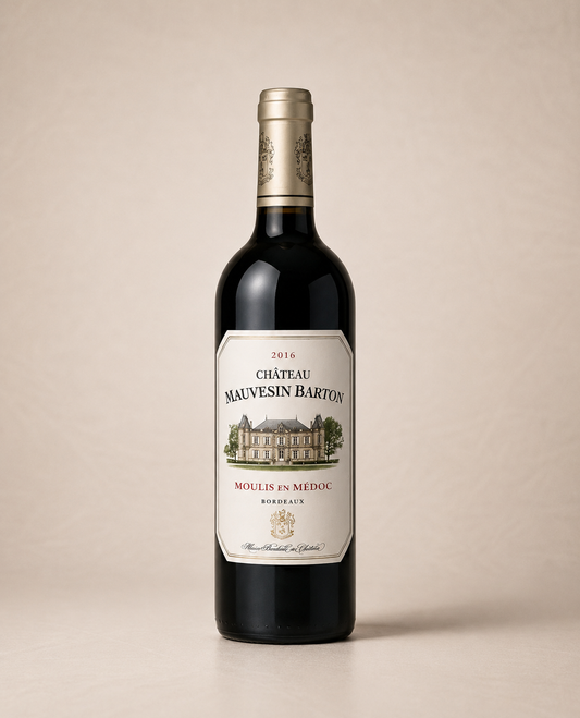 Botella de Château Mauvesin Barton 2016 — Haut-Médoc Burdeos familia Barton — Tinto
